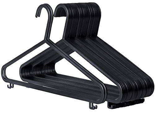 RelianceUK Plastic Coat Hangers 100 Pack – Black Non-Slip Adult Hangers with Suit Pants Trouser Bar, Hooks & Lips | Durable, Space-Saving Hanger for Clothes, Wardrobe & Everyday Use