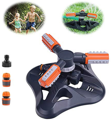HERZO Garden Sprinklers, Automatic 360° 3 arms rotating Sprinkler system, adjustable effluent form and water volume,wide sprink area