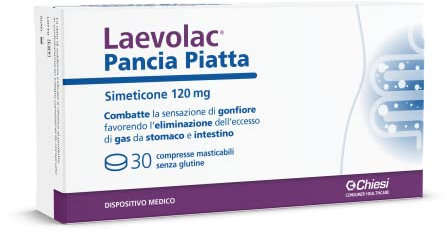 Laevolac Pancia Piatta - Per il Trattamento Sintomatico di Gonfiore Gastrointestinale, Flatulenza e Meteorismo, a Base di Simeticone, Senza Glutine - Confezione da 30 compresse masticabili