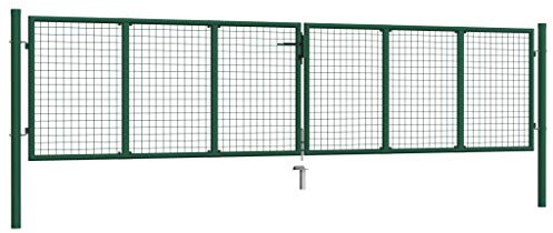 pedkit Mesh Doppelflügeltor Mesh Gartentor Doppeltor Hoftor Zauntür Einfahrtstor Stahl Dunkelgrün 415 x 175 cm, 3 Schlüssel sind enthalten