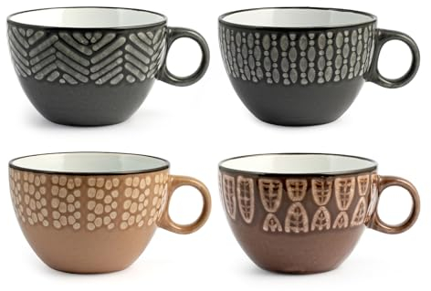 H&H Ethnic Set 6 Tazze Jumbo, Stoneware, Assortite, cc460
