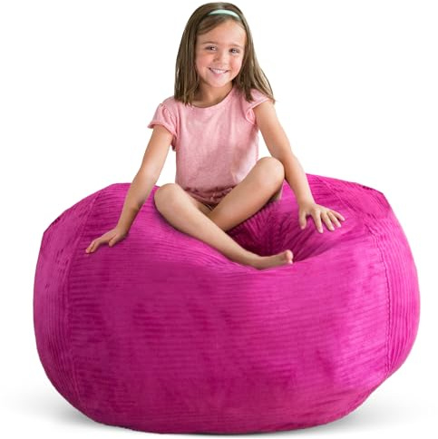 Creative QT Stuff ’n Sit Extra Large 38’’ Bean Bag Storage Cover for Stuffed Animals & Toys, Giant Beanbag Chair for Kids Ages 3-14, Bedroom Organizer for Easter, Hot Pink Corduroy