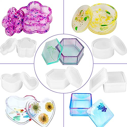 Saijer Stampi Resina Epossidica,5 PCS Stampi Per Resina Silicone Stampi Scatola Di Gioielli Stampi Per Colata Stampo Epossidico Stampi Portapenne per DIY Sottobicchiere Posacenere Portacandela