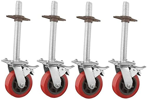 4PCS Casters 6-inch Heavy-Duty Scaffolding Wheels, Industrial Rotating Brake wear-Resistant Scaffold Tower Adjustable Castors