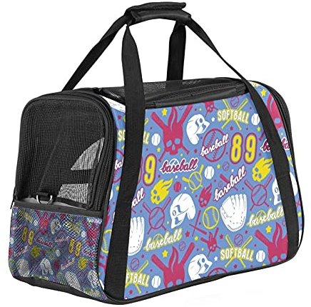 Tragetasche für Haustiere, Baseball und Softball, Totenkopf-Design, weich, für Katzen, Hunde, Welpen, bequem, tragbar, faltbar, für Fluggesellschaften zugelassen