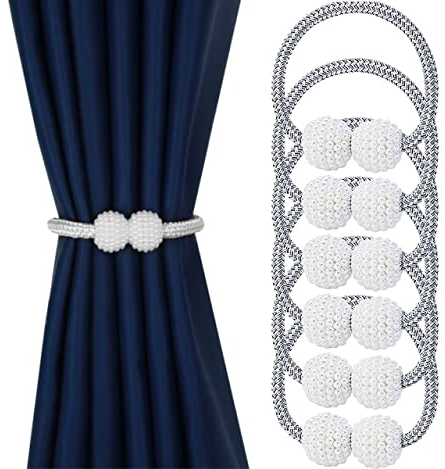 Aoche 6 Stück Vorhang Raffhalter Zugband Magnetisch,Vorhanghalter Seil Vorhang Binder Clips Gardinenhalter für Haus Dekoration Büro (grau)