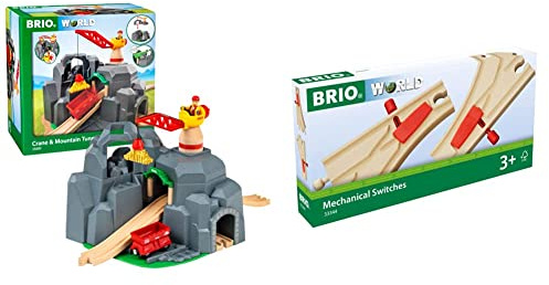 BRIO World 33889 Große Goldmine mit Sound-Tunnel - Zubehör Holzeisenbahn - Kleinkinderspielzeug empfohlen für Kinder ab 3 Jahren & Bahn 33344 - Mech. Weichenpaar (L1/M1)