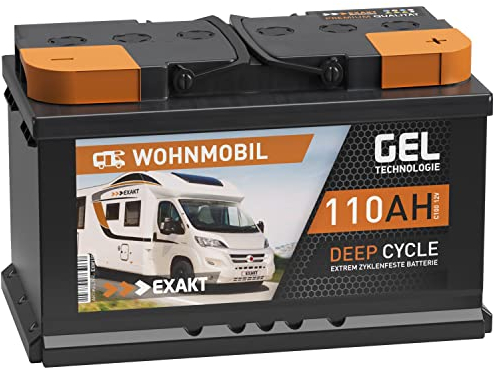 EXAKT GEL Batterie 12V 110Ah Wohnmobil Batterie Solarbatterie Versorgung Gelbatterie Gel Akku ersetzt 100Ah