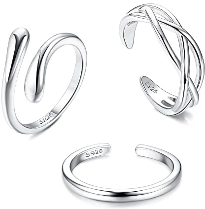 ZELORES Lot de 3 bagues d'orteil en argent sterling 925 pour femme avec nœud celtique, bague d'orteil ouverte, bijoux pieds nus, bijoux minimalistes réglables, Argent sterling, Aucune pierre précieuse