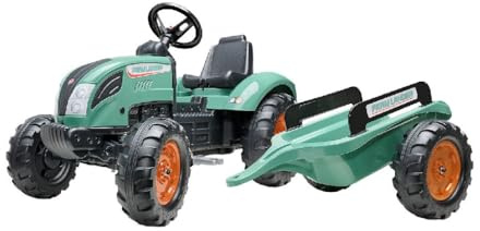 FALK - Tractor de pedales Farm Lander con remolque - A partir de 3 años - 60% de plástico reciclado - Fabricado en Francia - Volante con bocina - 1054AB