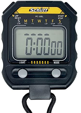Schütt Stoppuhr PC-10 EL | Digital | Einzeiliges Display | Uhrzeit & Datum | Dualtimer | Druckpunktmechanik | Spritzwasserfest | Sport | Trainer