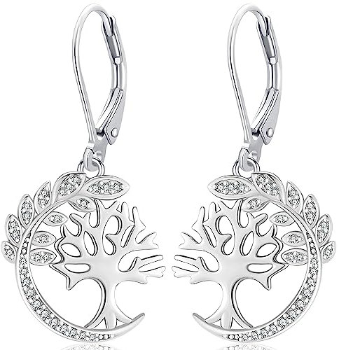 Aniu Damen Baum des Lebens Ohrringe Silber 925, Lebensbaum Ohrringe Hängend Ohrringe mit 5A Cubic Zirkonia, Schmuck für Damen Frauen