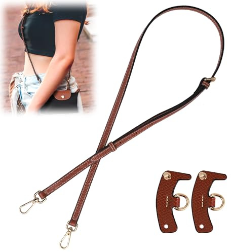 Geldbörsenriemen Ersatz Crossbody, Echtes Leder, Taschengurte Zum Wechseln mit Stanzfreiem Adapter Verstellbarer Ersatzriemen für Handtasche Umhängetasche Geldbörse für Mini Le PLIAGE (Braun)