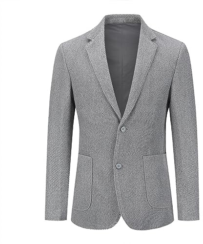 Allthemen Blazer Hombre Formal de Lana Chaqueta Ajustada con Dos Botones a Cuadros para Invierno Gris XXL