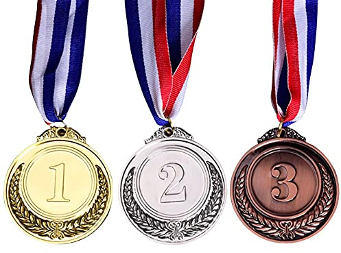 AMZLORD 3-TLG Medaillen mit Band aus Metall, Gold, Silber, Bronze, Gewinner-Medaillen for Kinder, Kinderveranstaltungen, Klassenzimmer, Bürospiele und Sport – 1., 2., 3. Platz