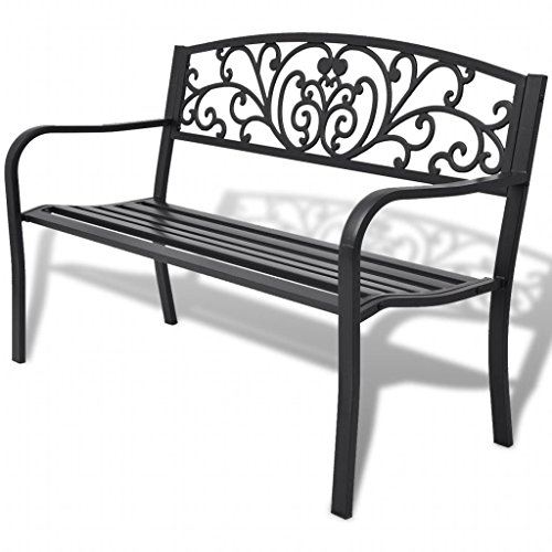 Gartenstuhl, Schwarze Gartenbank aus Gusseisen. Material: Stahlrahmen + Rückenlehne aus Gusseisen