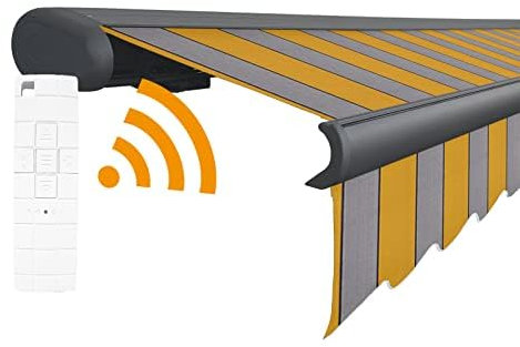 Arilco Elektrische Vollkassettenmarkise Kassettenmarkise Gelenkarmmarkise Markise Sonnenmarkise Sonnenschutz in vielen Farben und Größen wählbar in der Kassettenfarbe Anthrazit (4x3,5m Strand)