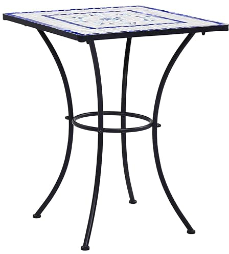 ARKEM Table de Bistro mosaïque Bleu et Blanc 60 cm Céramique,Table Bistrot Exterieur,Petite Table Jardin