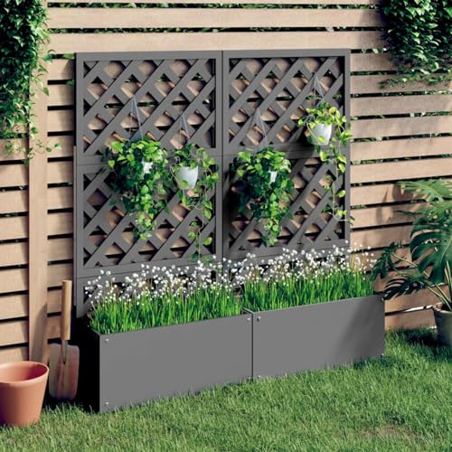 ZEYUAN Blumenkästen mit Rankgittern 2 STK. Grau 65x33x135 cm WPC, Blumenkästen Balkon, Pflanzkasten, Pflanzbehälter, Planzenkübel, Mehrfachpflanzkasten, Pflanzgefäße