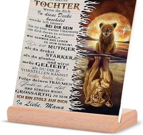 YGFADH Geschenke für Tochter, Acryl-Plakette Geschenke für Tochter zum Geburtstag, Inspirierende Geschenke für Mutter Ehefrau Enkelin Enkel zum Holzsockel Dekoration Weihnachten (mama zu tochter B2)