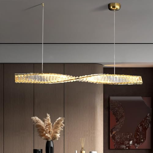 FWX Kronleuchter Modern Dimmbar Esstisch LED Lange Kristall Pendelleuchten Goldene Kronleuchter mit Fernbedienung Kreative Athen Deckenleuchte Esstisch Schlafzimmer Küche Bar Dekoration(Größe:100cm)