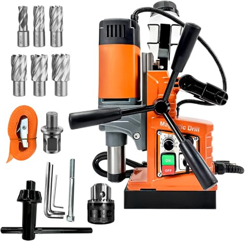 Magnetic Drill, 1400W 2 Boring Diameter, 810 RPM Power Magnetic Drill Presses, 2922lbf/13000N Drill Press with Variable Speed, for Metal Surface, Industrial/Home Improvement