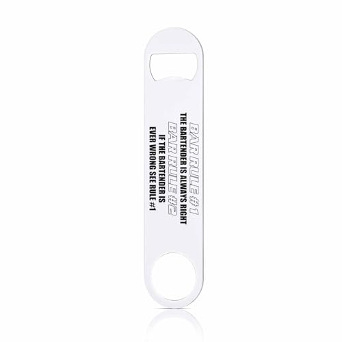 TASDANA Funny Stainless Steel Bottle Opener Bartender Rules Black White Flat Beer Bottle Opener Keychain for Home Kitchen Bar Restaurant Party Birthday Gift