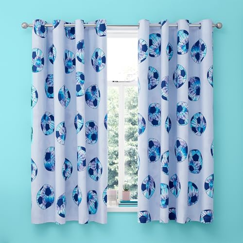 Catherine Lansfield Tie Dye Football Reversible 66x72 Inch Curtains Two Panels Lilac Blue