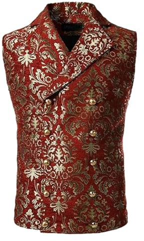 Weste Herren Anzug ,Steampunk Anzugweste Herren Ärmellose,Gothic Trachtenweste Herren Retro Mittelalter Anzug Weste Zweireihig Gilet Cosplay Halloween Karneval Kostüm Party Trachtenwesten für Männer