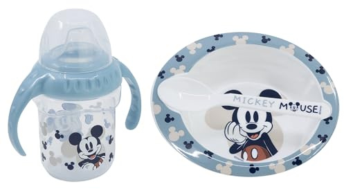 Stor Coffret cadeau Disney Mickey Mouse pour enfants, sans BPA, avec bouteille, bol et cuillère, lavable et réutilisable