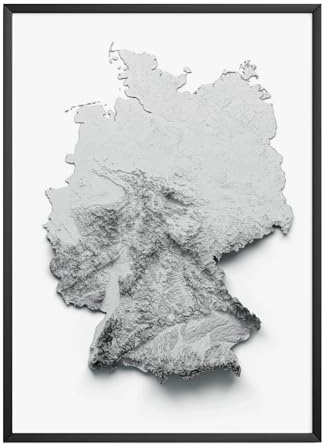 MJ-GRAPHICS® | Deutschland Reliefkarte Poster - Landkarte in 3D Reliefstil - Wanddekoration für Büro, Schlafzimmer, Wohnzimmer & Bildung Deutschlandkarte - Fine Art Kunstdruck 300g A3 - ohne Rahmen