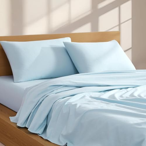 Linen Closet Morbido e accogliente set di lenzuola in flanella di cotone 100%, per letto matrimoniale, colore: azzurro cielo