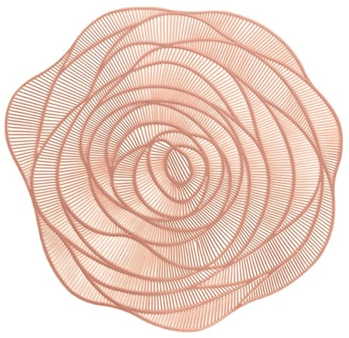 Set of 6 Round Gold Placemats 15 Inch Rose Flower Vinyl Place Mats Heat Resistant Placemats Table Setting Kitchen Table Mats for Dining Table Party Wedding Holiday Table Decoration, Rose Gold