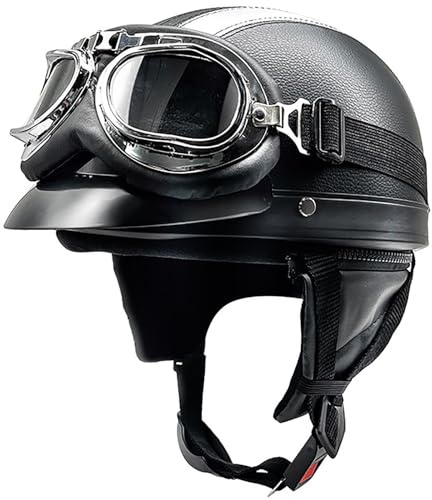 Casque Moto Jet Casque Scooter, Vintage Casques Bols Demi avec Lunettes, Rétro Demi Casque Moto pour Adultes Homme Et Femme, Casques Vintage À Face Ouverte Approuvé Dot/ECE 1,55-60CM