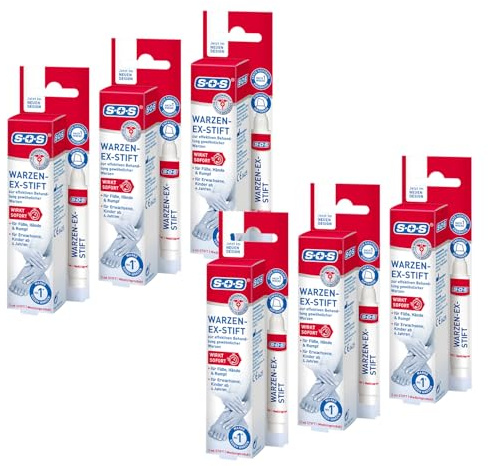 SOS Warzen-Ex Stift (6x 3 ml) - zur Entfernung gewöhnlicher Warzen - sofort wirkender Warzenstift - Warzenmittel mit einfacher & präziser Stiftapplikation - effektiv ab der 1. Anwendung