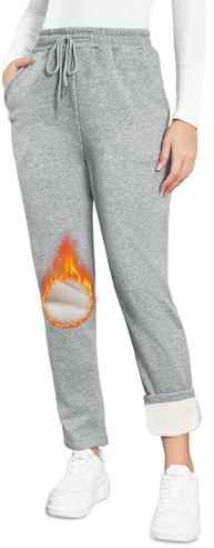 Vinterbyxor i fleece med hög midja för kvinnor med hög midja termobyxor med fickor och dragsko, #1 Grå - Rak fåll, XL