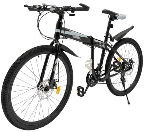 FortyFor 26 Zoll Mountainbike, 21-Gäng Faltrad mit doppeltem Stoßdämpfungsrahmen und Scheibenbremse, Blau und Weiß Fahrräder Mountainbike für Jugendliche Erwachsene, Herren und Damen