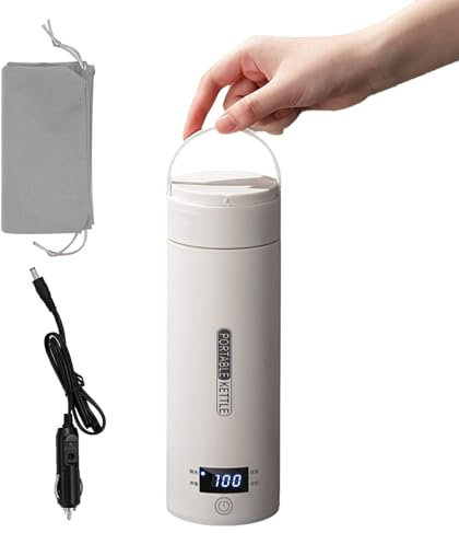 Tazza riscaldata elettrica da viaggio – Bollitore per auto da 12 V con display LCD, tazza a riscaldamento rapido | Bollitore elettrico in acciaio inox con controllo intelligente della temperatura da