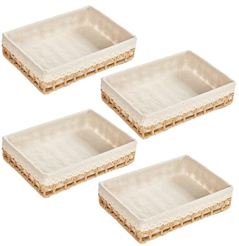 Flätad korg 1 styck 38 x 28 x 10 cm rektangulär rotting korg tempel dekorativ korg stapelbar vattenhyacint organisering korgar makramélåda för presentkorg brödkorg snacks förvaring (12#)