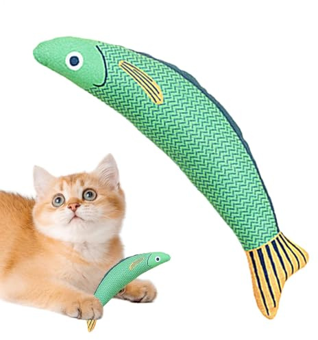 Beißspielzeug für Katzen, Kauspielzeug für Katzen | Katzenspielzeug in Fischform Saury zum Zahnen – Knitterspielzeug für Katzen, 8,27 x 3,15 Zoll, interaktives Zubehör