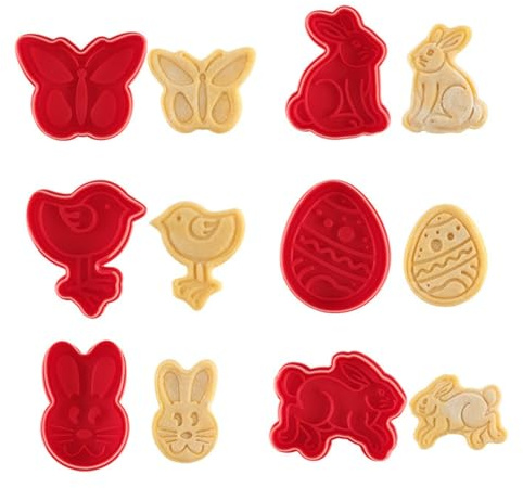 PTaizjjz Oster-Ausstechformen-Set – 6 Stück Kunststoff Frühling Kekse Gebäck Ausstecher Set 3D Stempel Plunger Fondant Stempel Ostern Ausstechformen für DIY Kuchen Backen Küchenbedarf