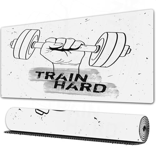 FEHWI Mauspad 90×40 cm Verlängertes großes Mauspad Schreibtischauflage,Fitness, Hand hält eine Hantel Grunge Sketch Get Strong Train Harte Illustr,genähte Kanten Gaming Mauspad,rutschfeste Gummibasis