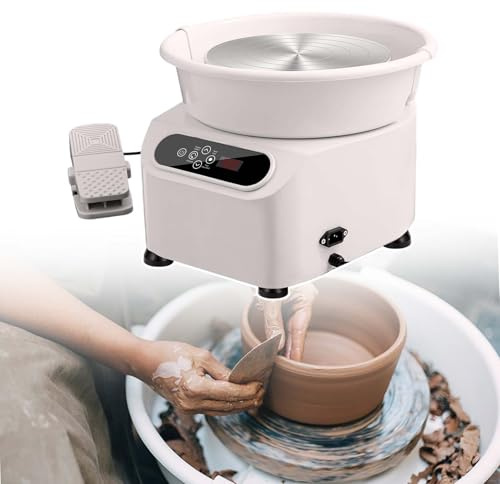 HCAUYNN Ceramic Pottery Wheel for Adults Beginners Kit,350W Electric Ceramic Clay Wheel,25Cm LCD Screen Automatic Pottery Machine,White