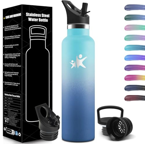 HoneyHolly Wasserflasche Edelstahl 1L, BPA-Frei, Thermosflasche, Auslaufsichere Isolierflasche Doppelwandig, Wasserflasche, Thermoskanne, mit Strohhalm, für Kohlensäurehaltige Getränke