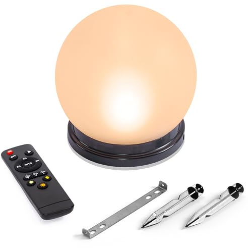 Esotec Solarkugel für außen Leuchtkugel 20 cm bernstein LED 103325 | Solar Leuchtkugel 20cm, PMMA satiniert, 1800K/2500K/3000K, 60lm, ca. 8Std, Li-Ion Akku wechselbar, IR-Fernbedienung, IP44