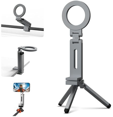 Magnetic Tripod for iPhone, Airplane Phone Holder for MagSafe Selfie Stick Adapter Travel Foldable Clip Clamp Plane Desktop Stand for iPhone 16 15 14 13 12 Pro Max Mini Accessories