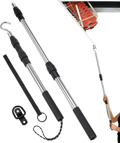 Attic Ease Pull System - 4.27 Foot Loft Hook and Pull Device | 63 cm Telescopic Loft Pull Rod | Robust Stairs Replacement for Awning Garage Curtains Truck Cargo Tarpaulin