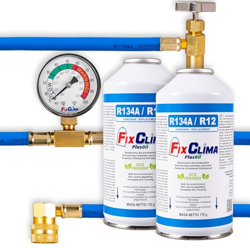 FixClima Kit de Recharge R134A pour Systèmes de Climatisation Automobiles 1994-2016 - Double Gaz avec Manomètre et Lubrifiant Universel