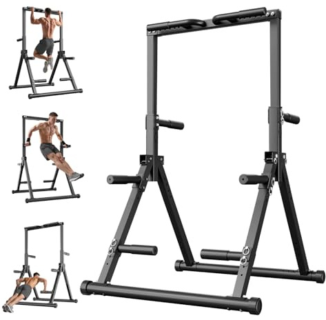 Pliable Barre de Tractions Power Tower Dip Station Hauteur Réglable 195-231cm 220 KG Chaise Romaine Musculation Pull Up Bar Structure Triangulaire Pour épaules Larges, étroites, Bras, Exercices Dos...