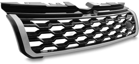 Predator4x4 Front Grille Black with Silver Trim Compatible with Land Rover Range Rover Evoque L538 2010-2017 Gloss Finish Honeycomb Hex Pattern Bumper Sport Upper Grill OEM+ Off-Road Grilles